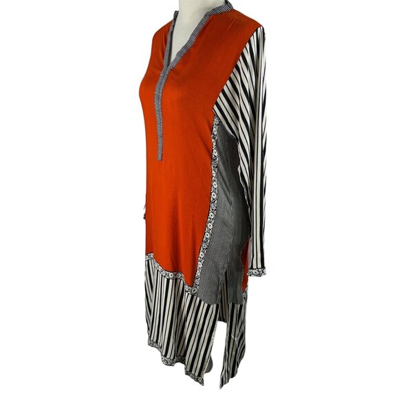Luxurious! SANA SAFINAZ Kaftan in Orange & Black Viscose Size Medium - Picture 2 of 11